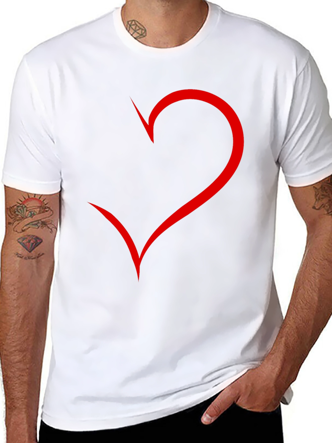 Mens Black T-Shirt with Red Heart Design