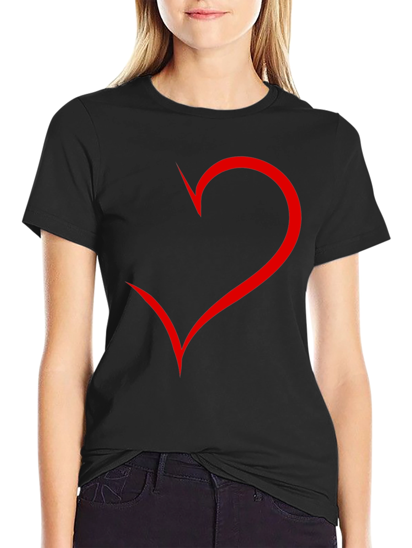Mens Black T-Shirt with Red Heart Design