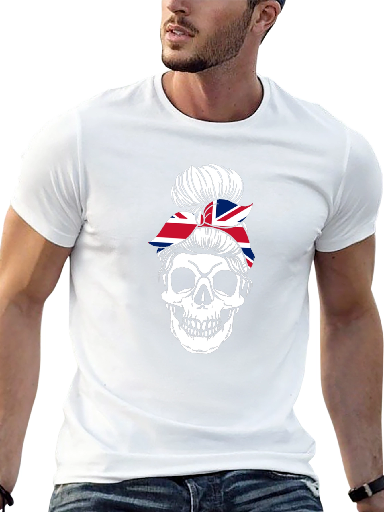 Union Jack Skull Messy Bun T-Shirt