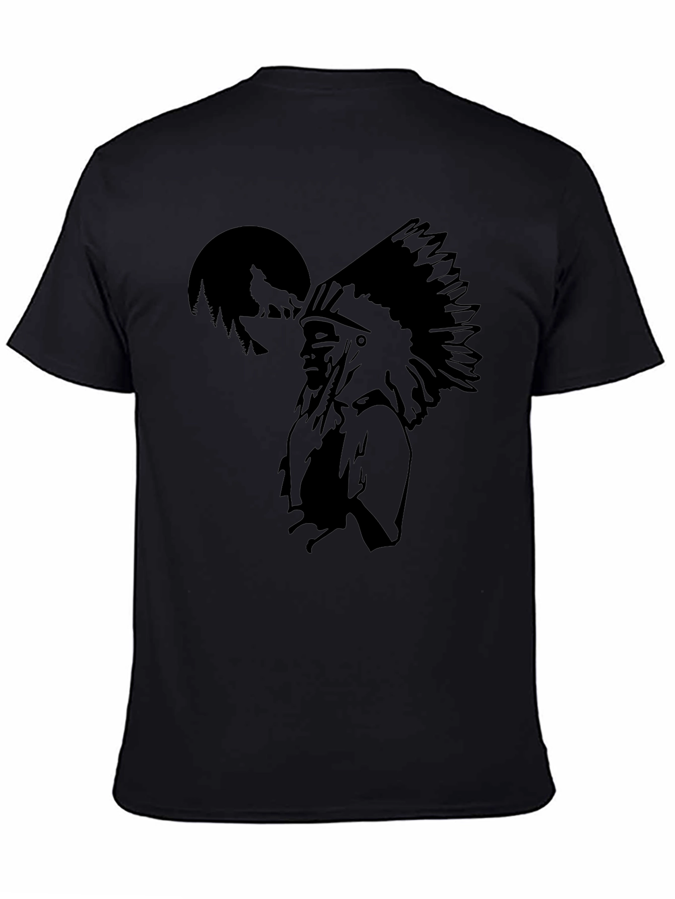 Native American Chief Graphic Black T-Shirt