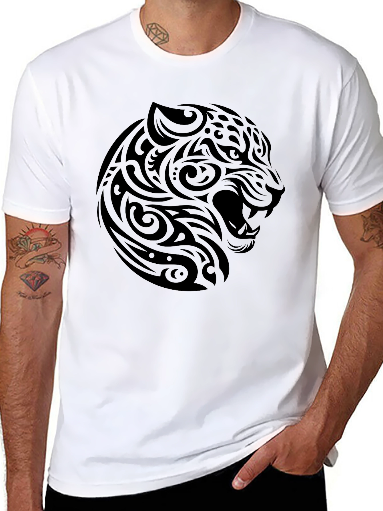 Tribal Jaguar Graphic Black T-Shirt