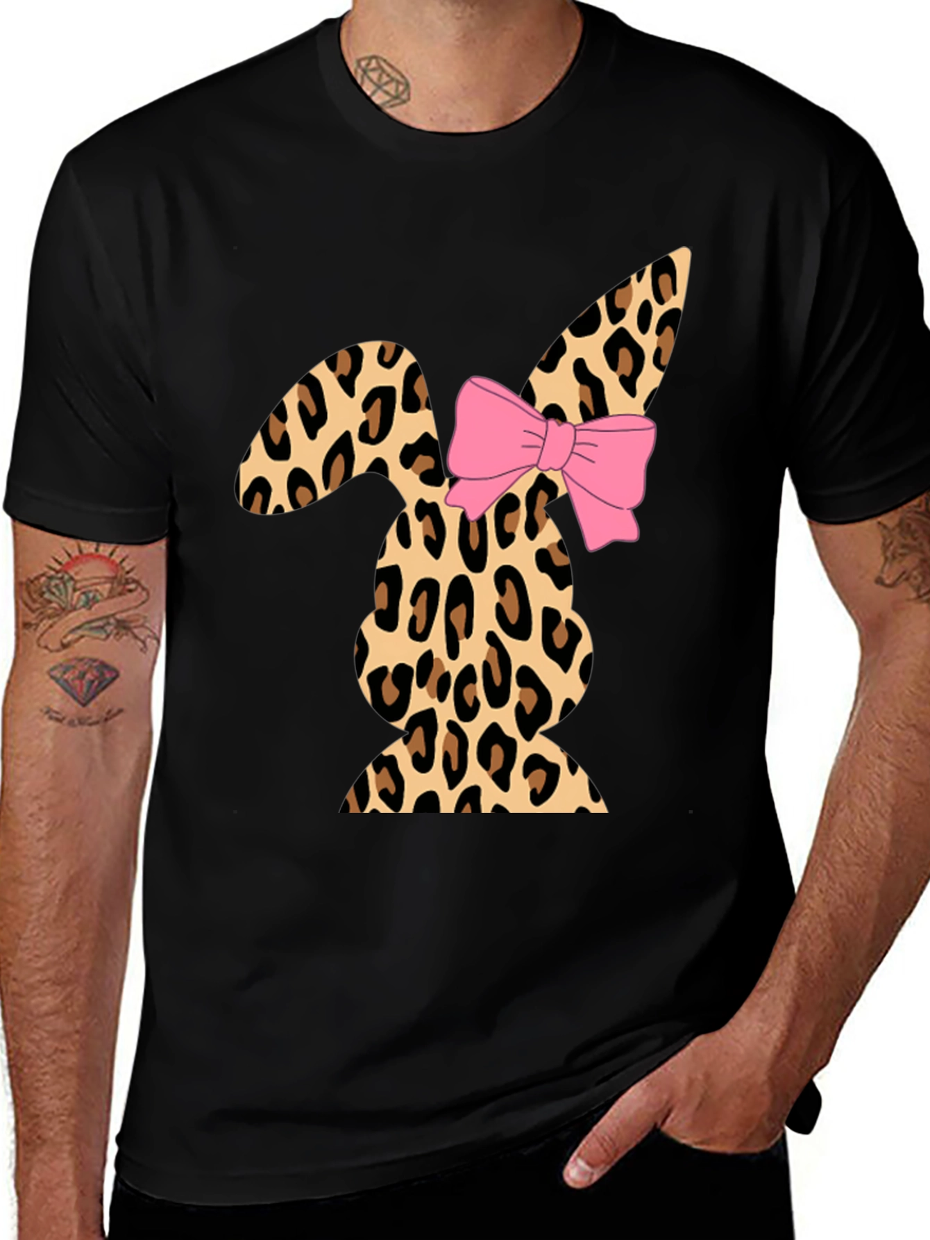 Leopard Print Easter Bunny T-Shirt with Bow