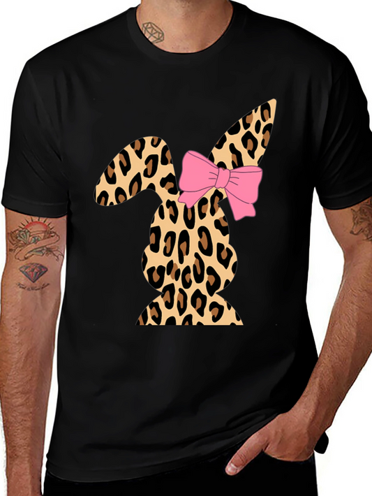 Leopard Print Easter Bunny T-Shirt with Bow