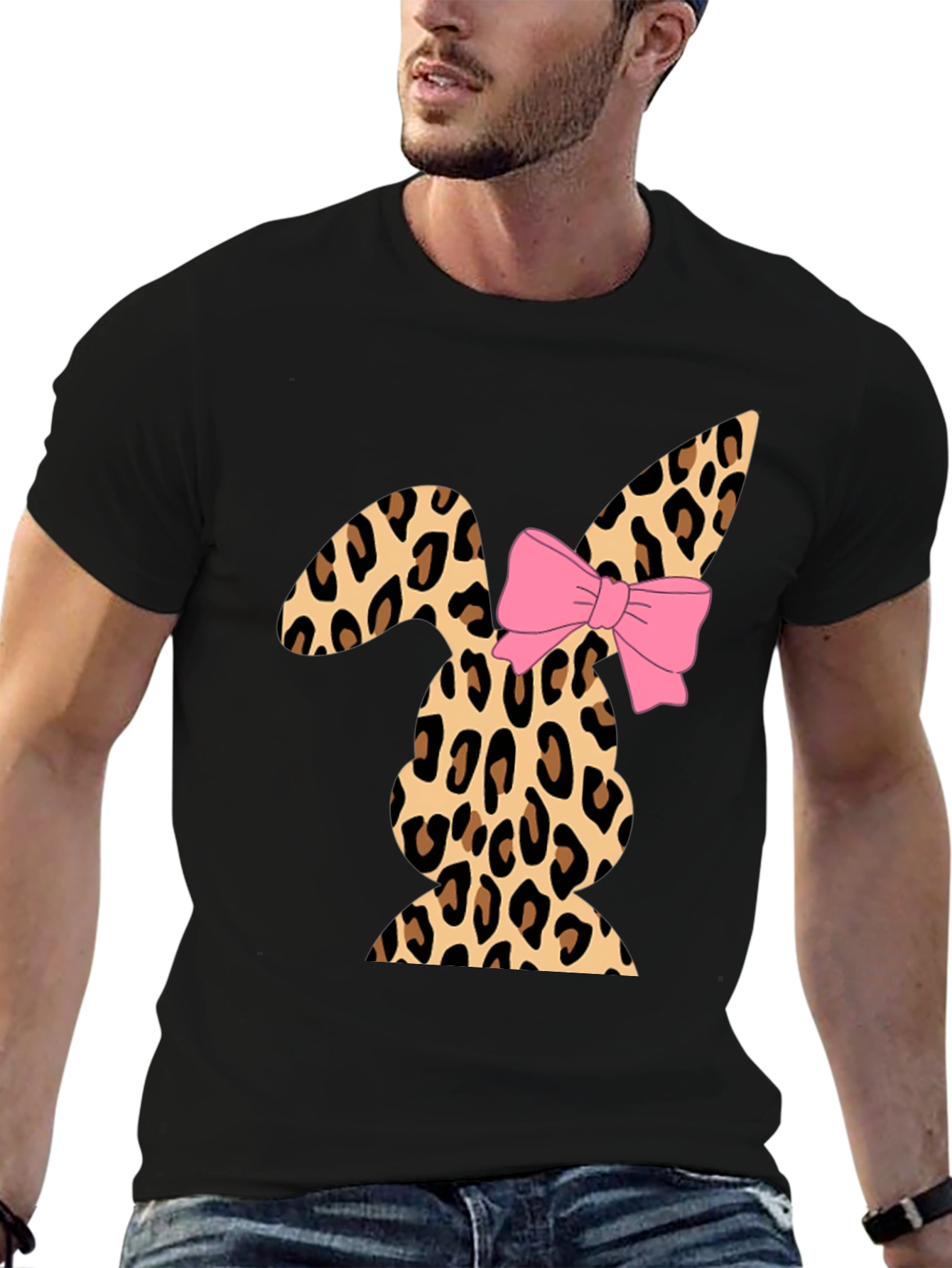 Leopard Print Easter Bunny T-Shirt with Bow