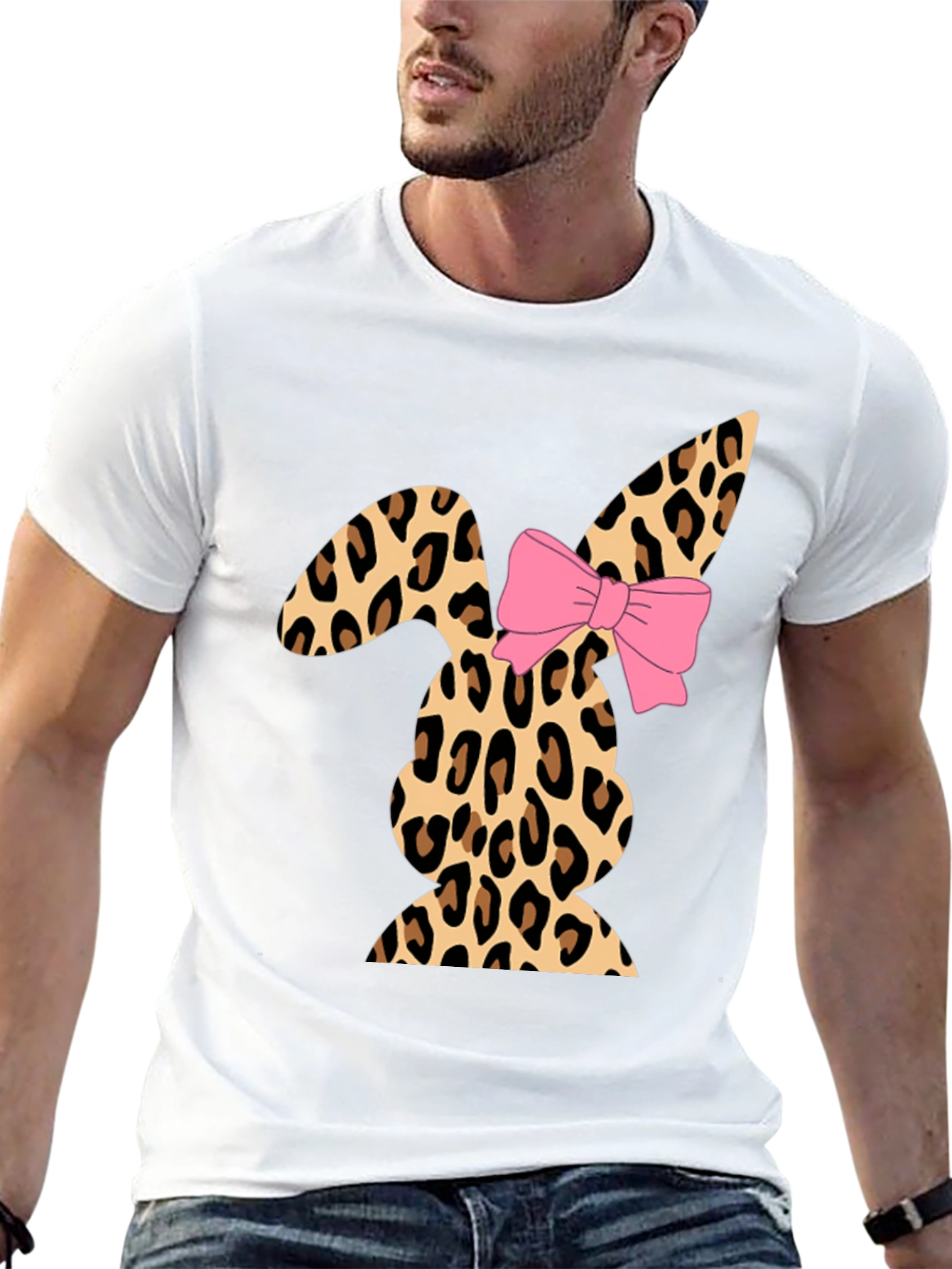 Leopard Print Easter Bunny T-Shirt with Bow