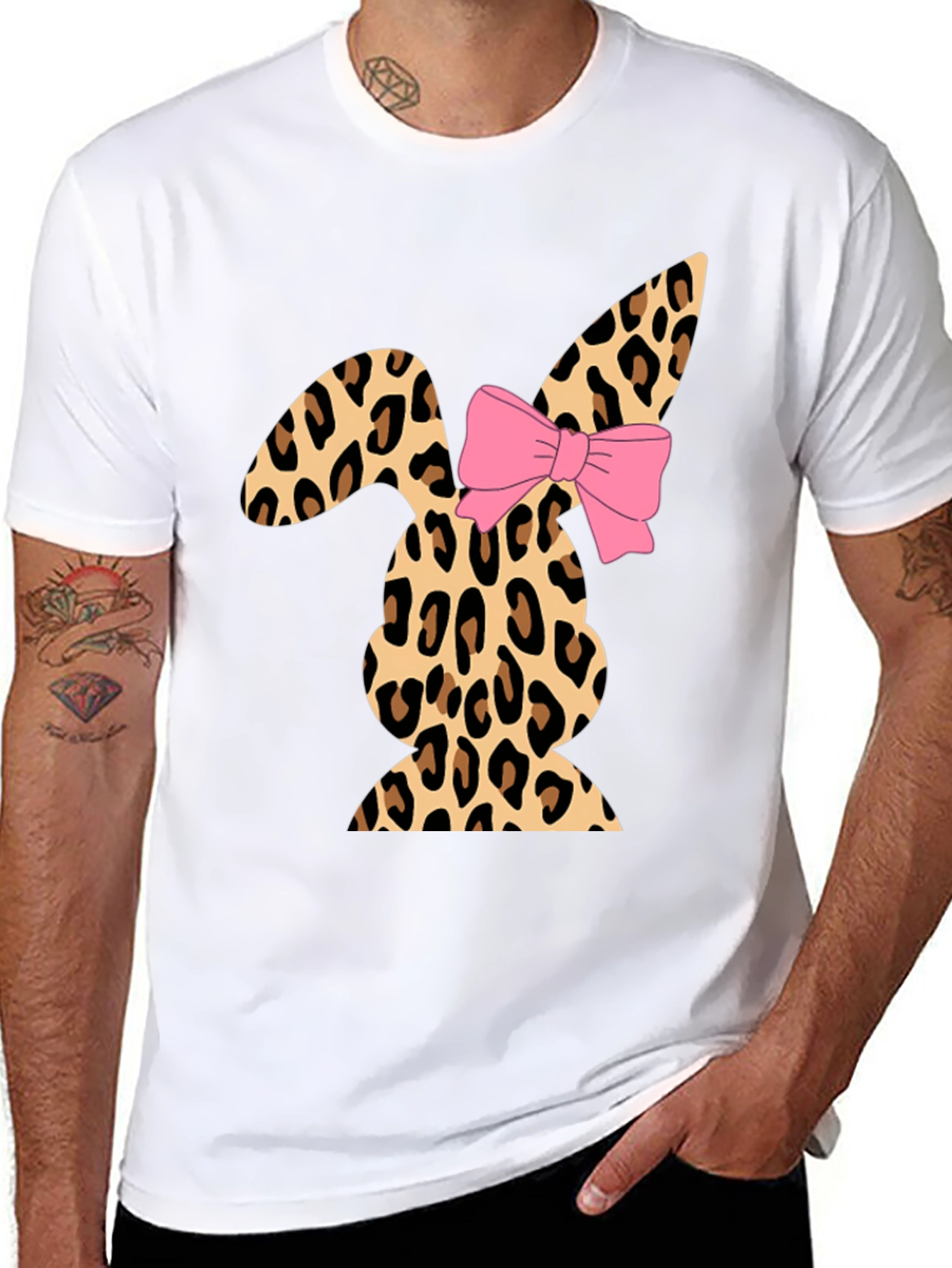 Leopard Print Easter Bunny T-Shirt with Bow