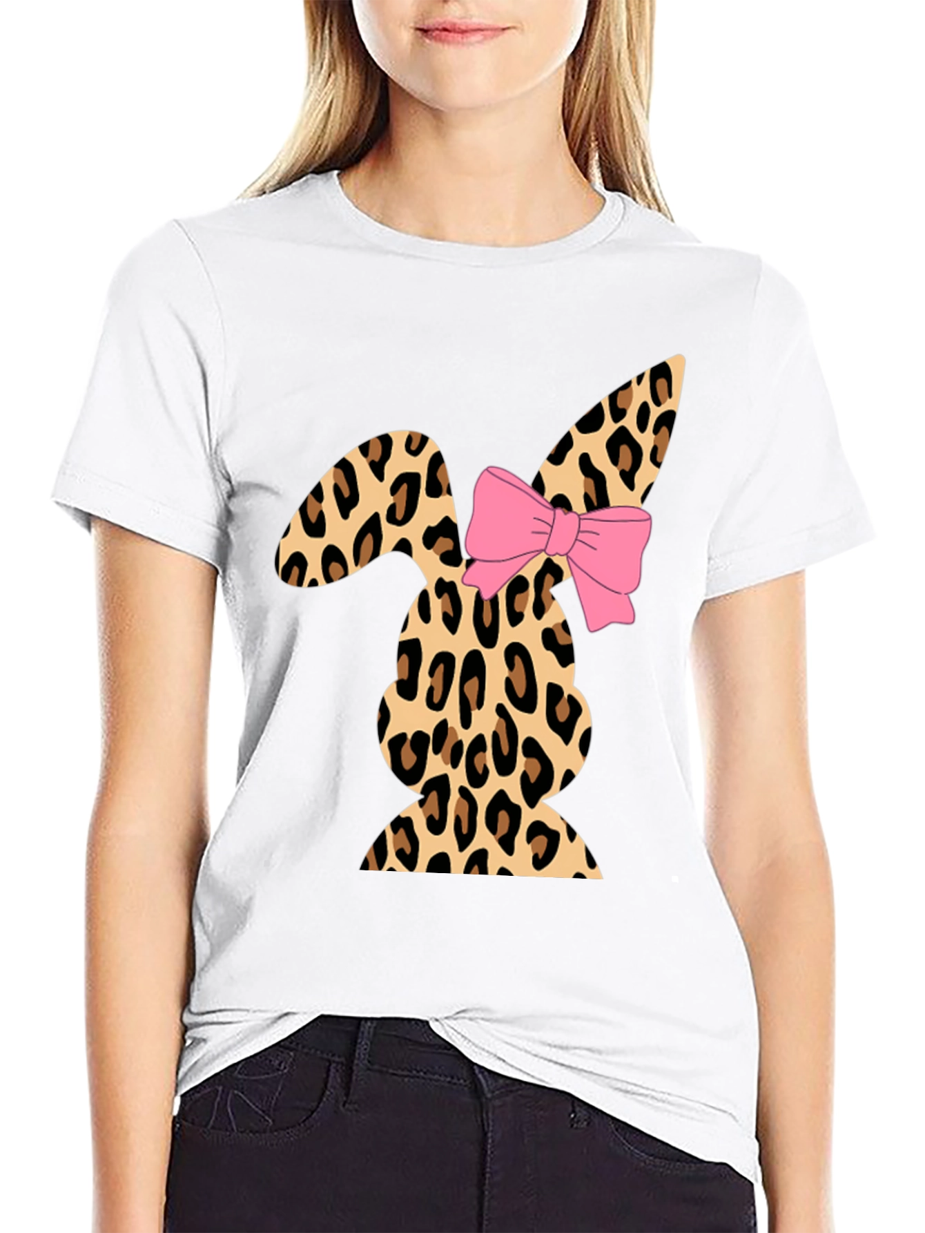 Leopard Print Easter Bunny T-Shirt with Bow