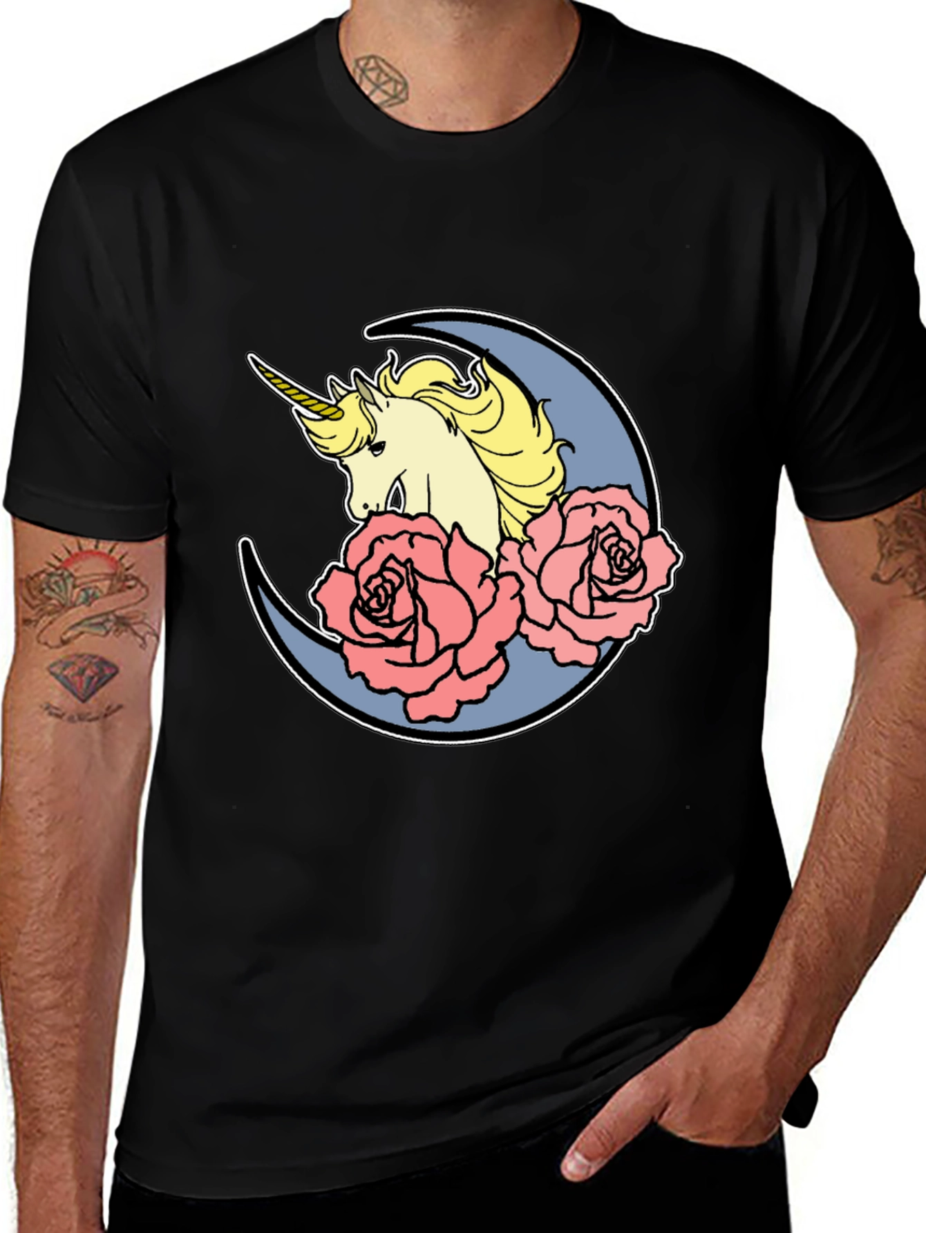 Unicorn Moon Rose Graphic T-Shirt