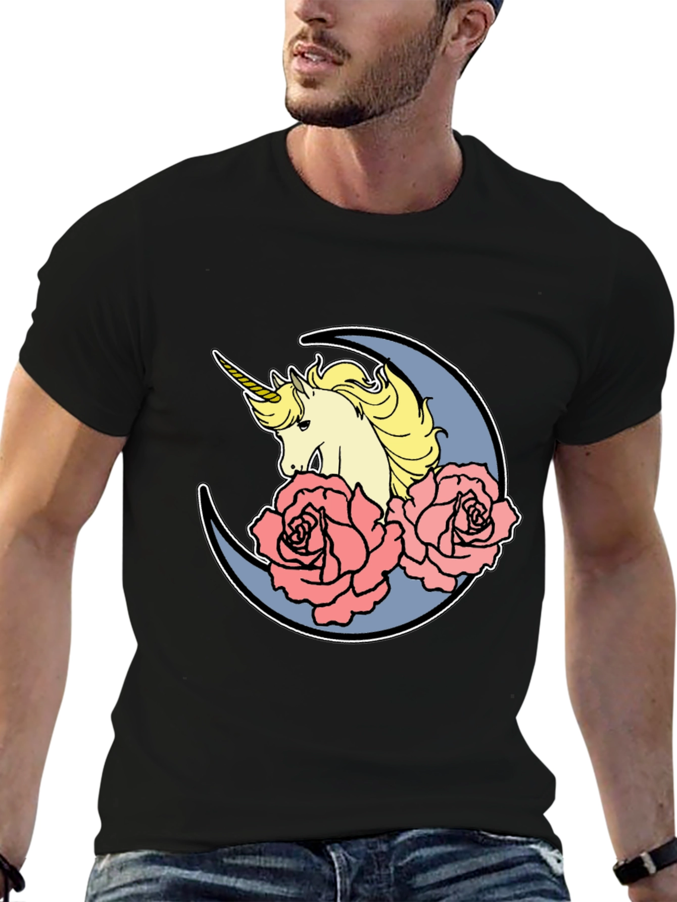 Unicorn Moon Rose Graphic T-Shirt