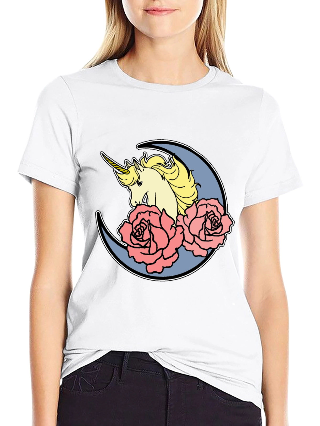 Unicorn Moon Rose Graphic T-Shirt