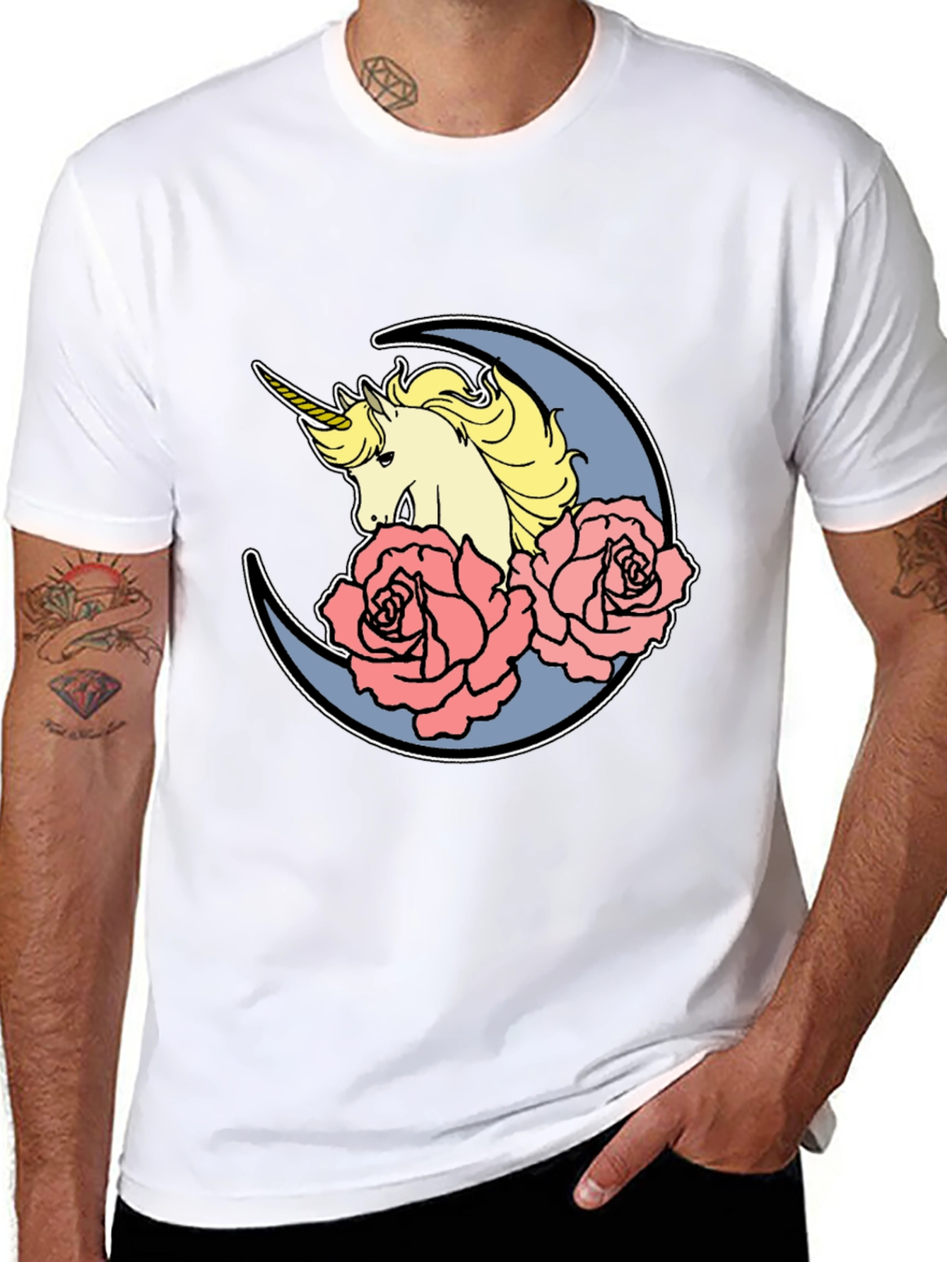 Unicorn Moon Rose Graphic T-Shirt