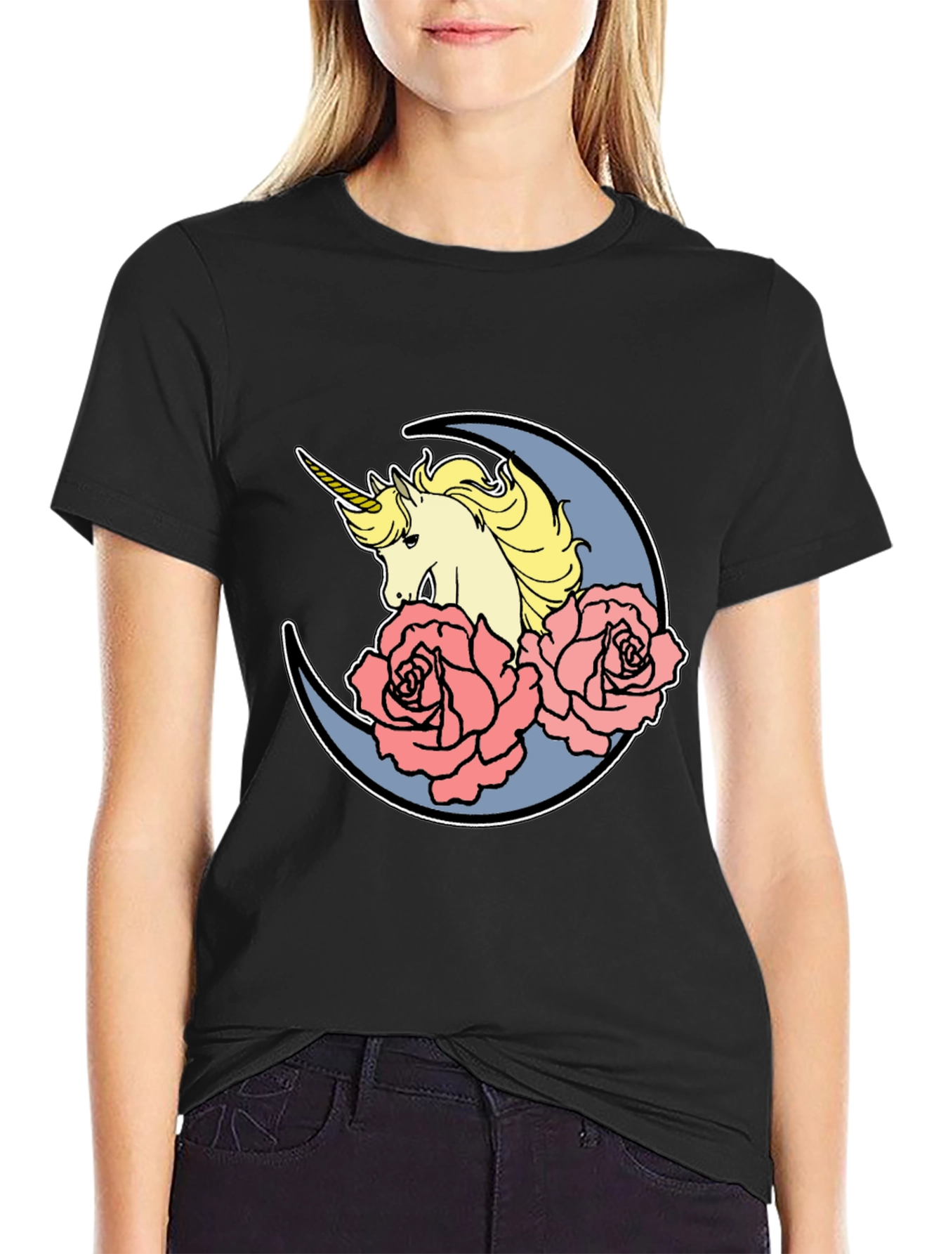 Unicorn Moon Rose Graphic T-Shirt