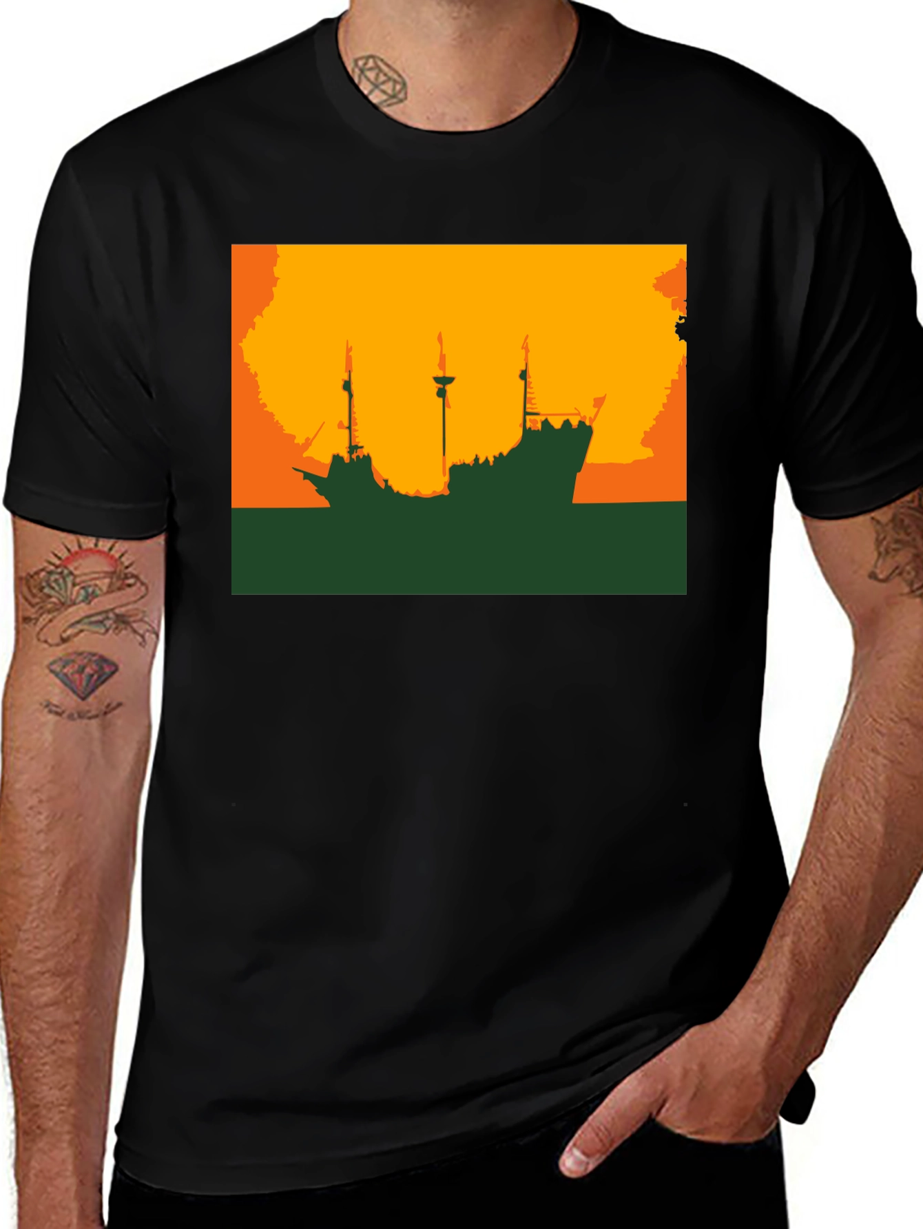Silhouette Ship Graphic Tee - Black
