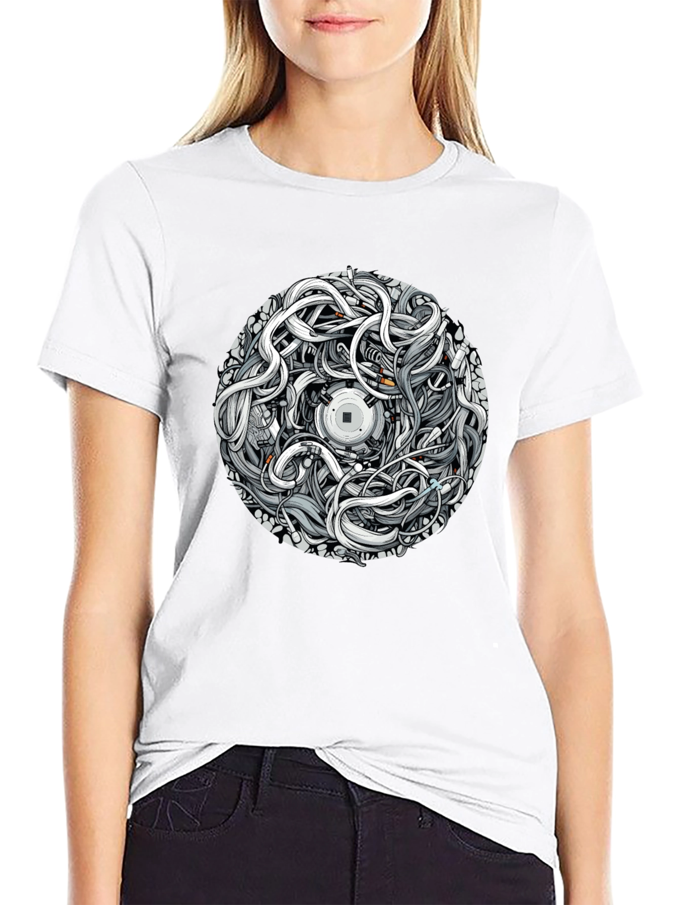 Abstract Graphic Print Black T-Shirt