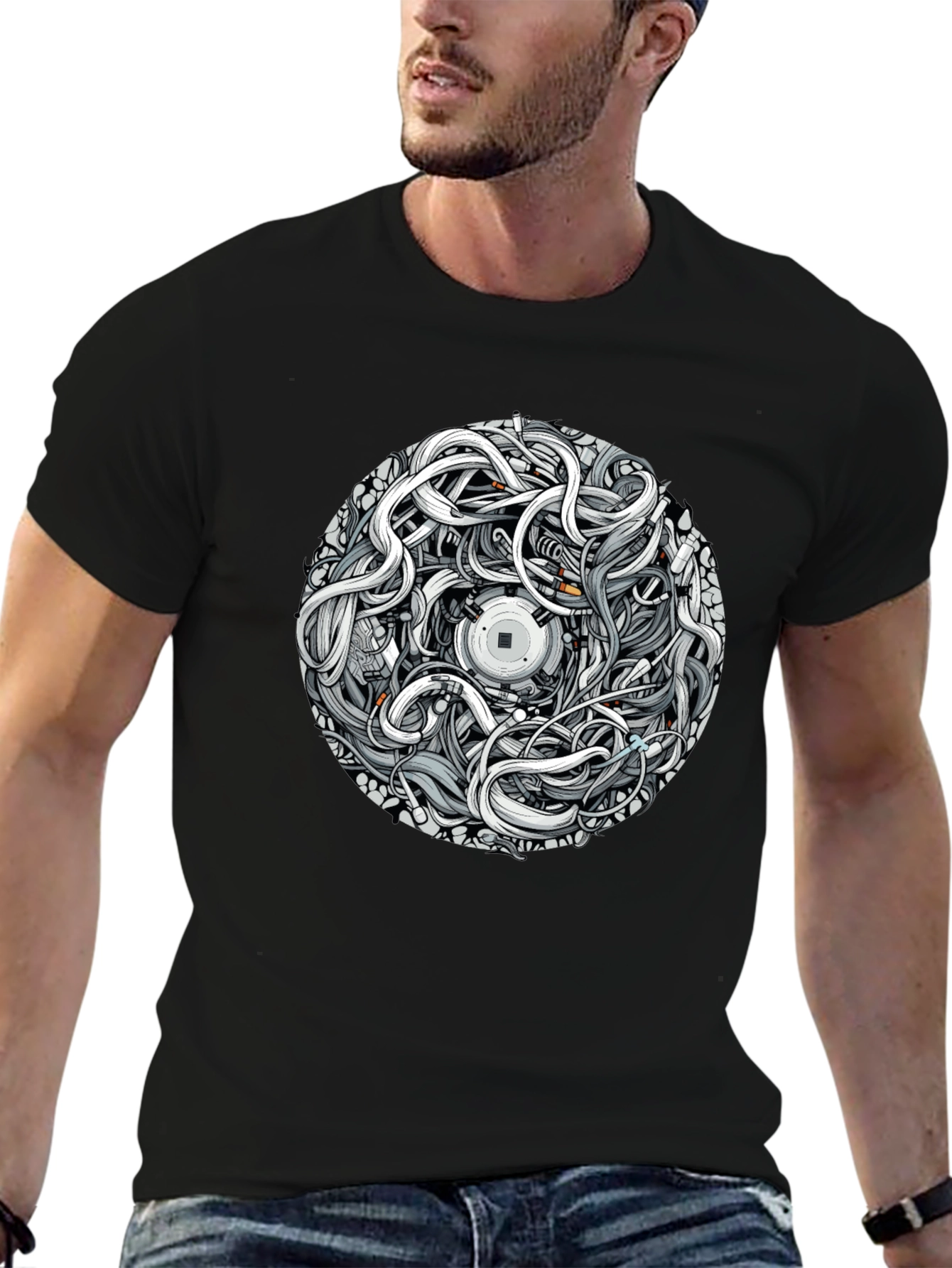 Abstract Graphic Print Black T-Shirt