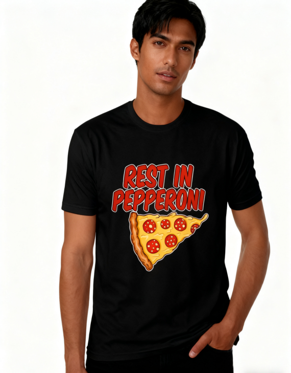 Chic Pizza Print Black T-shirt