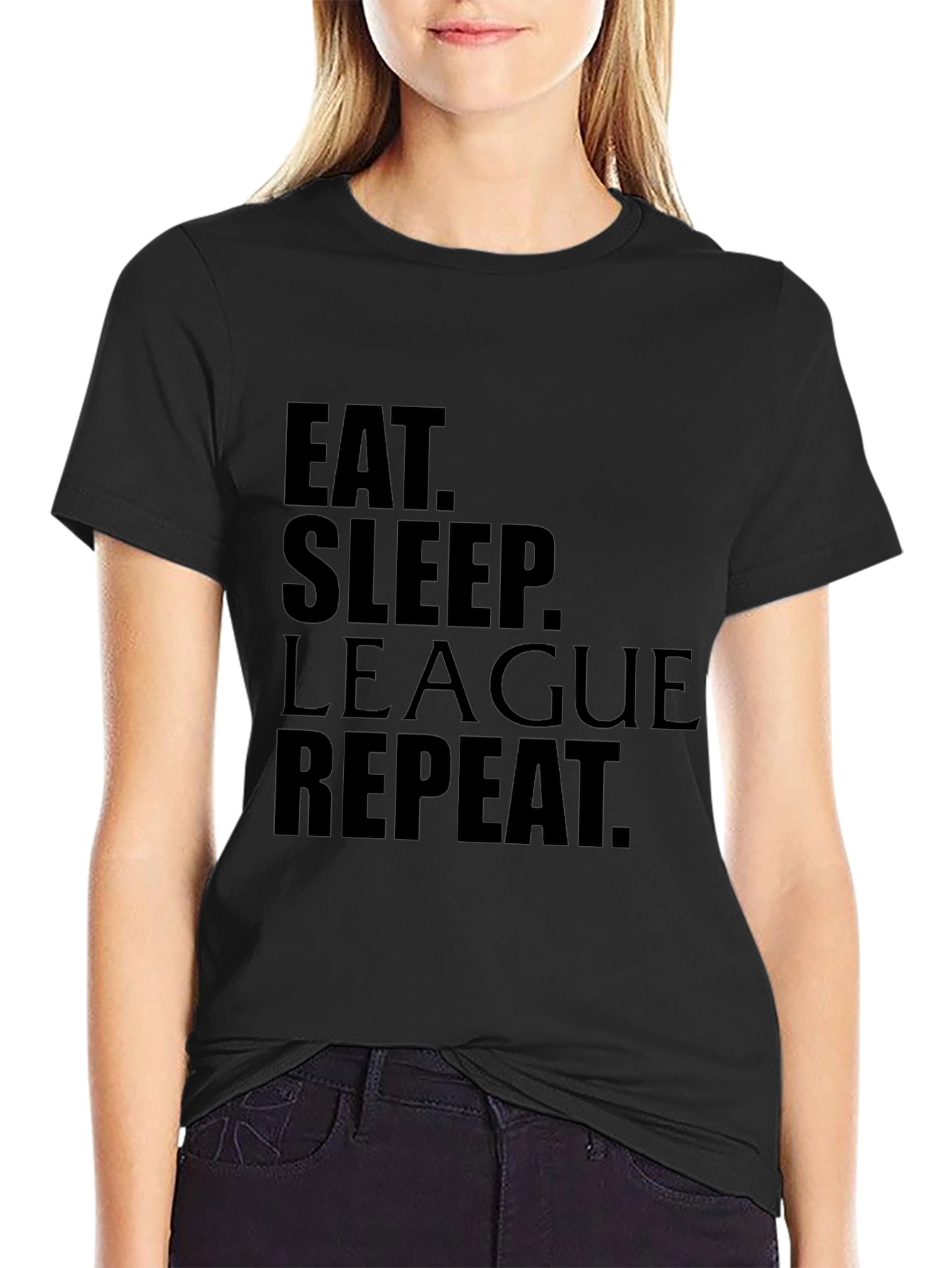 Eat Sleep League Repeat Black Graphic Tee