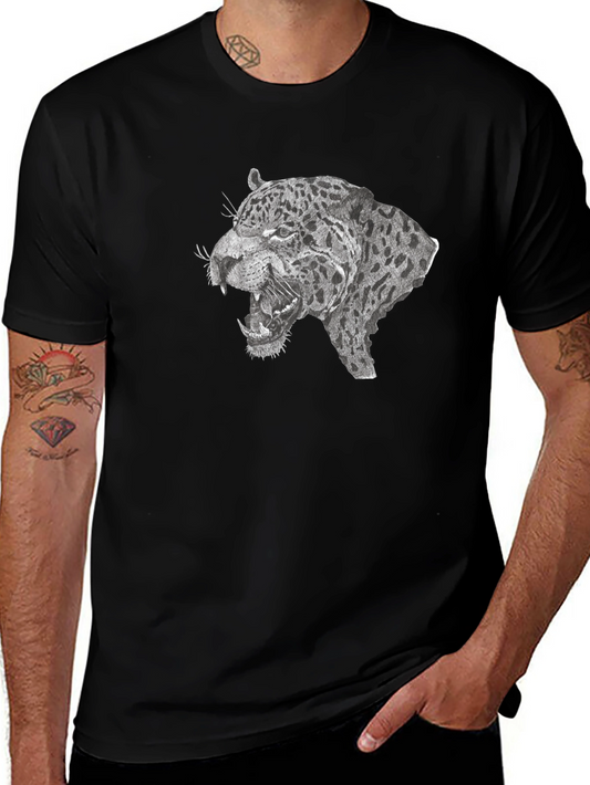 Black T-Shirt with Roaring Leopard Graphic
