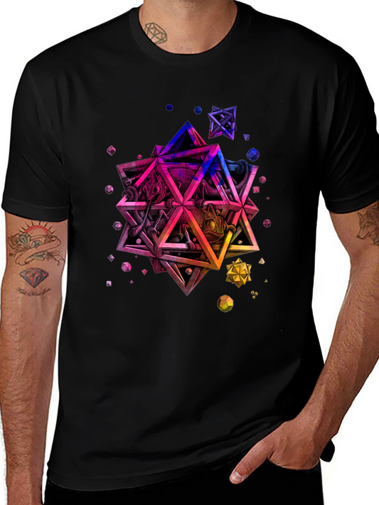 Geometric Chameleon Graphic Tee - Black