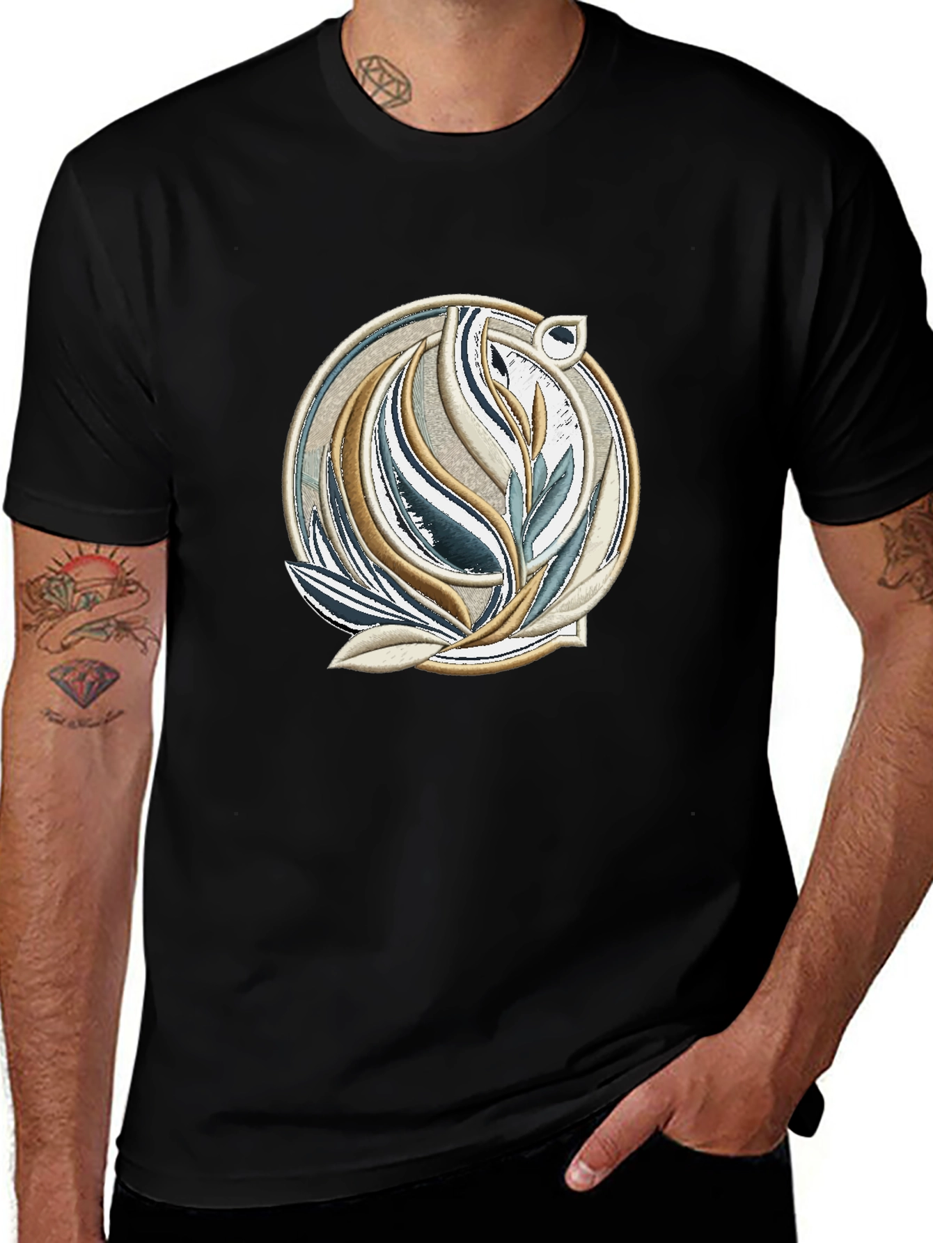 Elegant Botanical Graphic Black T-Shirt