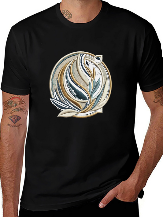 Elegant Botanical Graphic Black T-Shirt