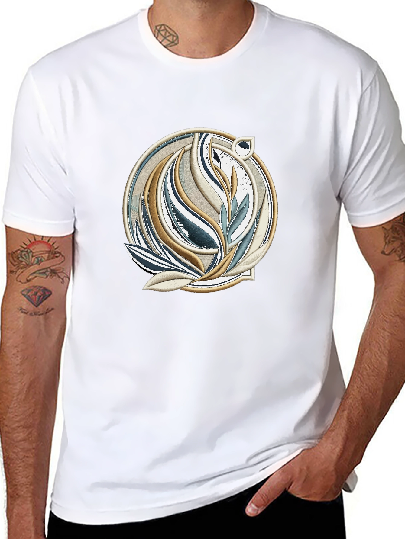 Elegant Botanical Graphic Black T-Shirt