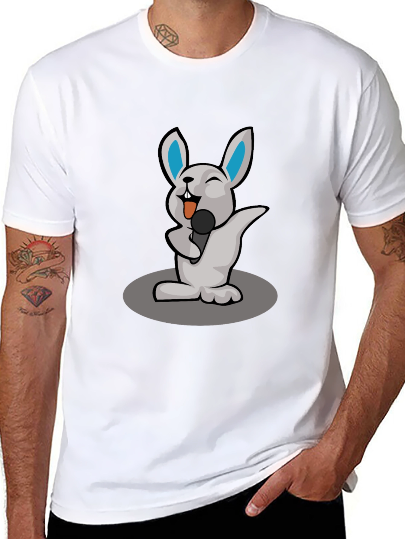 Singing Rabbit Graphic T-Shirt - Black Cotton Tee