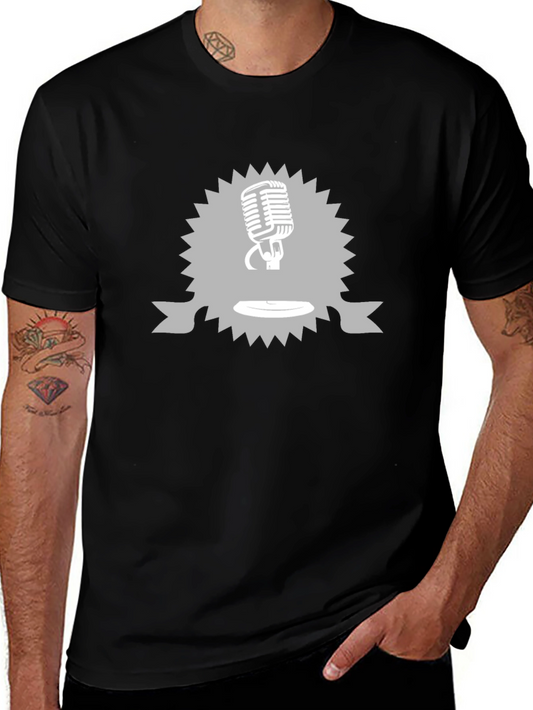 Retro Microphone Graphic T-Shirt - Black