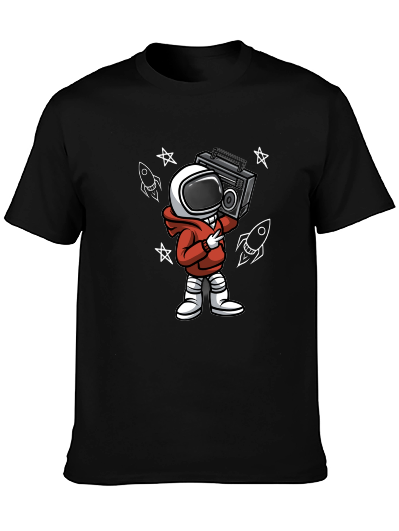 Astronaut Boombox Graphic Tee - Stylish Spaceman Design