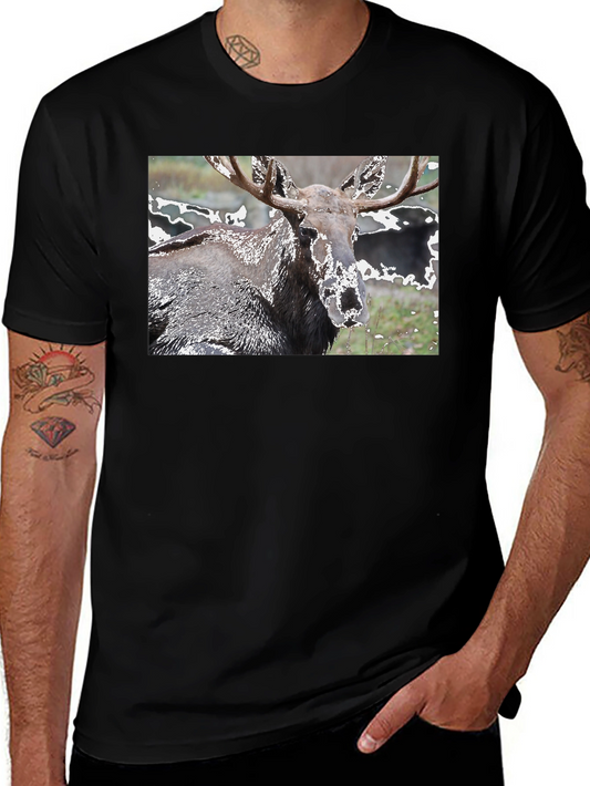 Moose Graphic Print Black T-Shirt