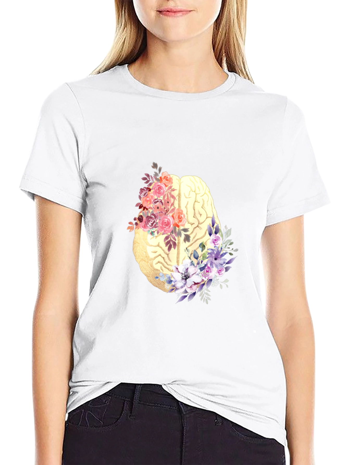 Floral Brain Graphic Tee - Black