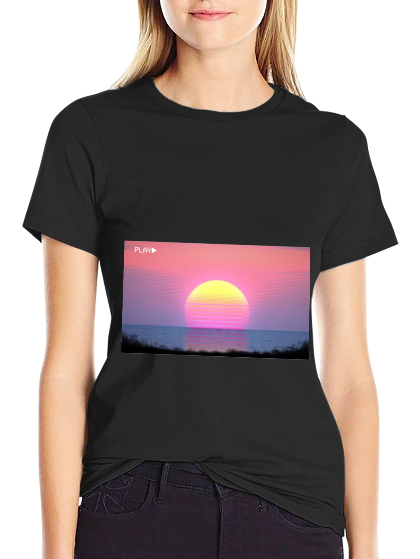 Vaporwave Sunset Graphic Tee - Retro 80s Style