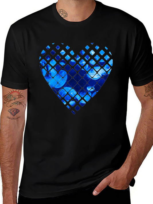 Blue Jellyfish Heart Graphic Black T-Shirt