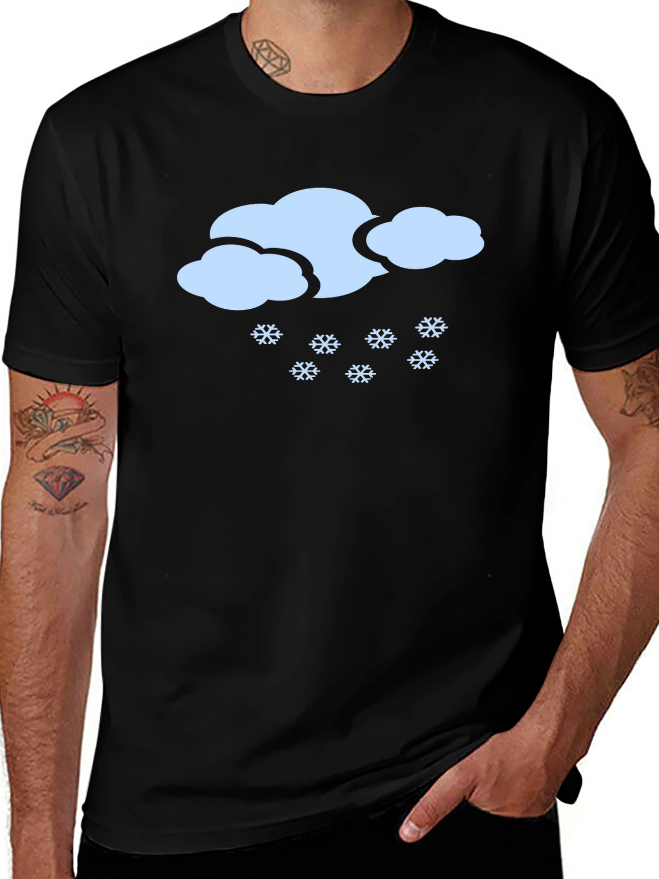 Snowy Cloud Graphic Tee - Black Cotton Casual T-Shirt