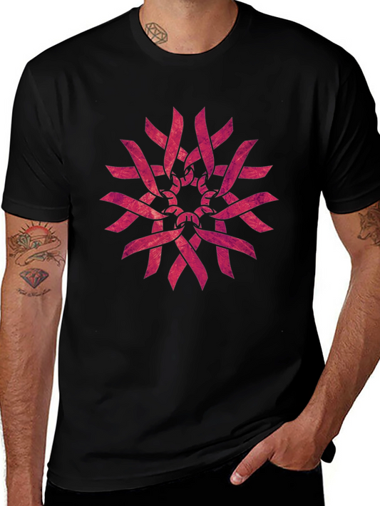 Geometric Ribbon Pattern Black T-Shirt