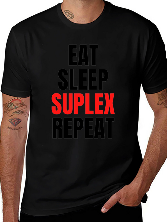 Eat Sleep Suplex Repeat Black Graphic Tee