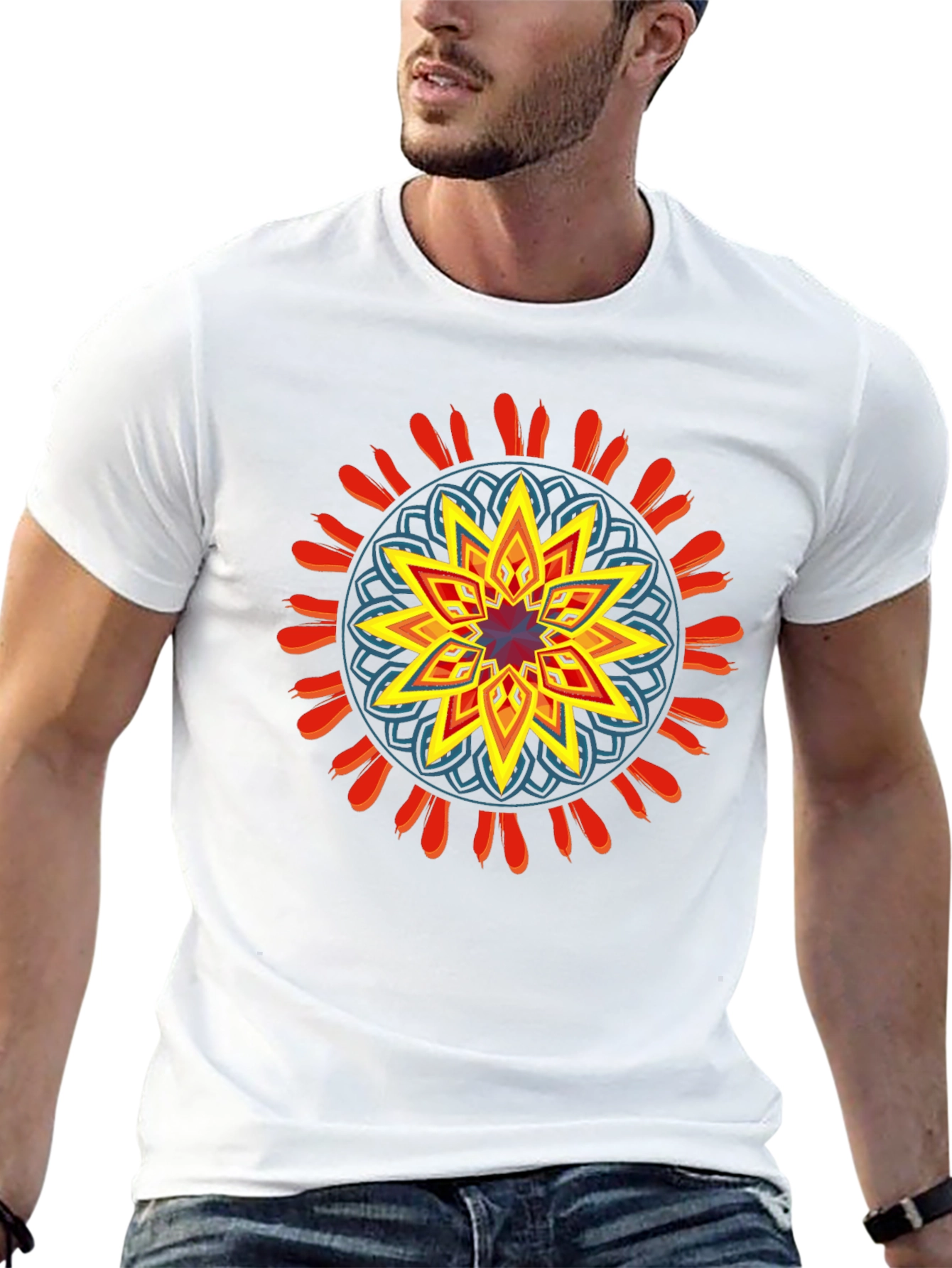 Geometric Mandala Graphic Black Tee