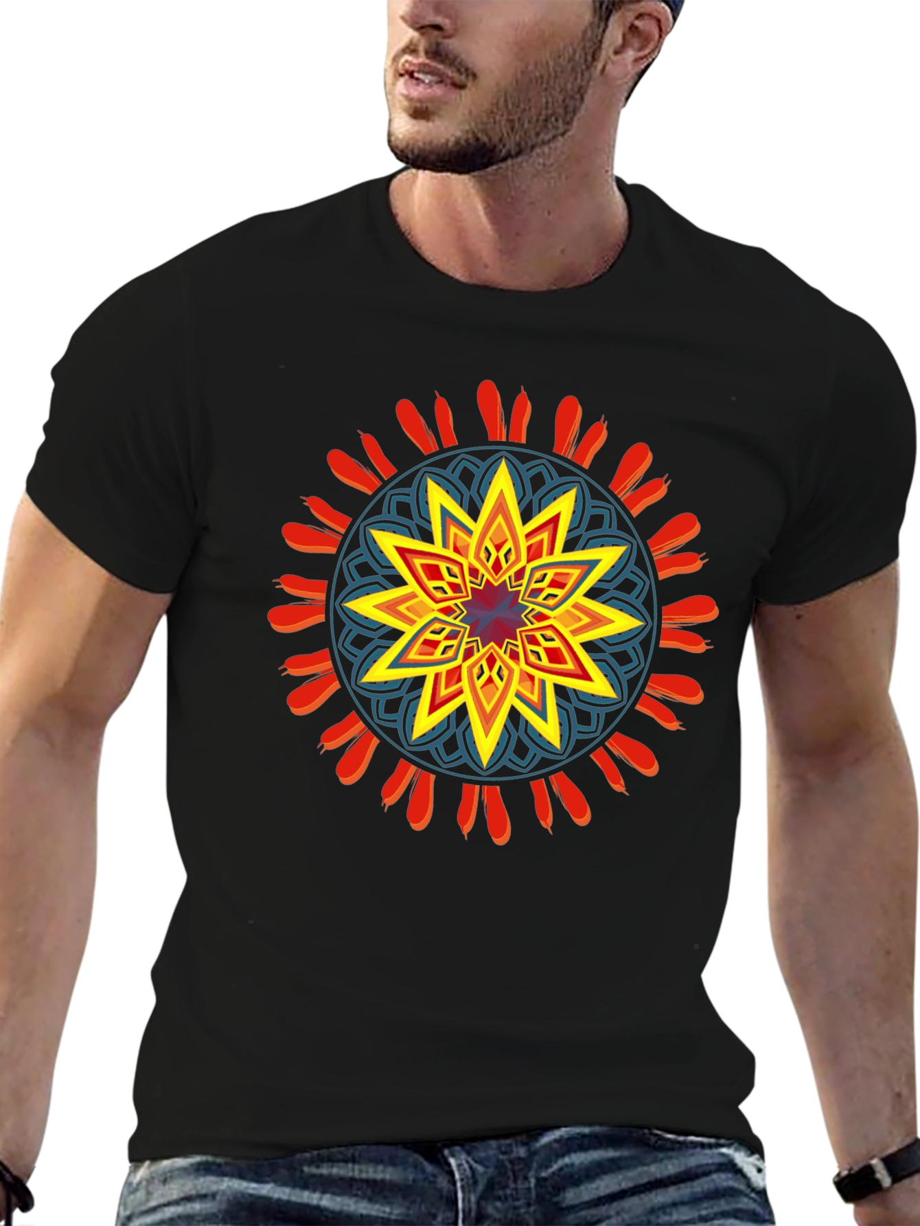 Geometric Mandala Graphic Black Tee