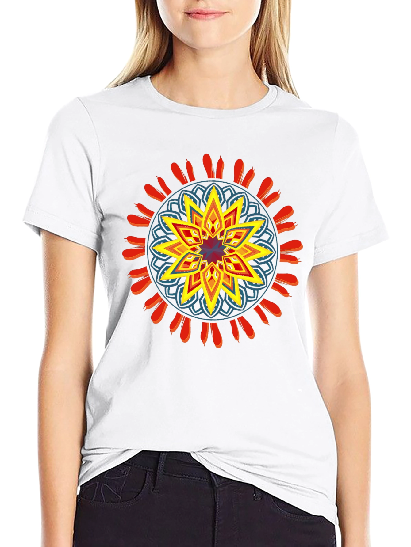 Geometric Mandala Graphic Black Tee