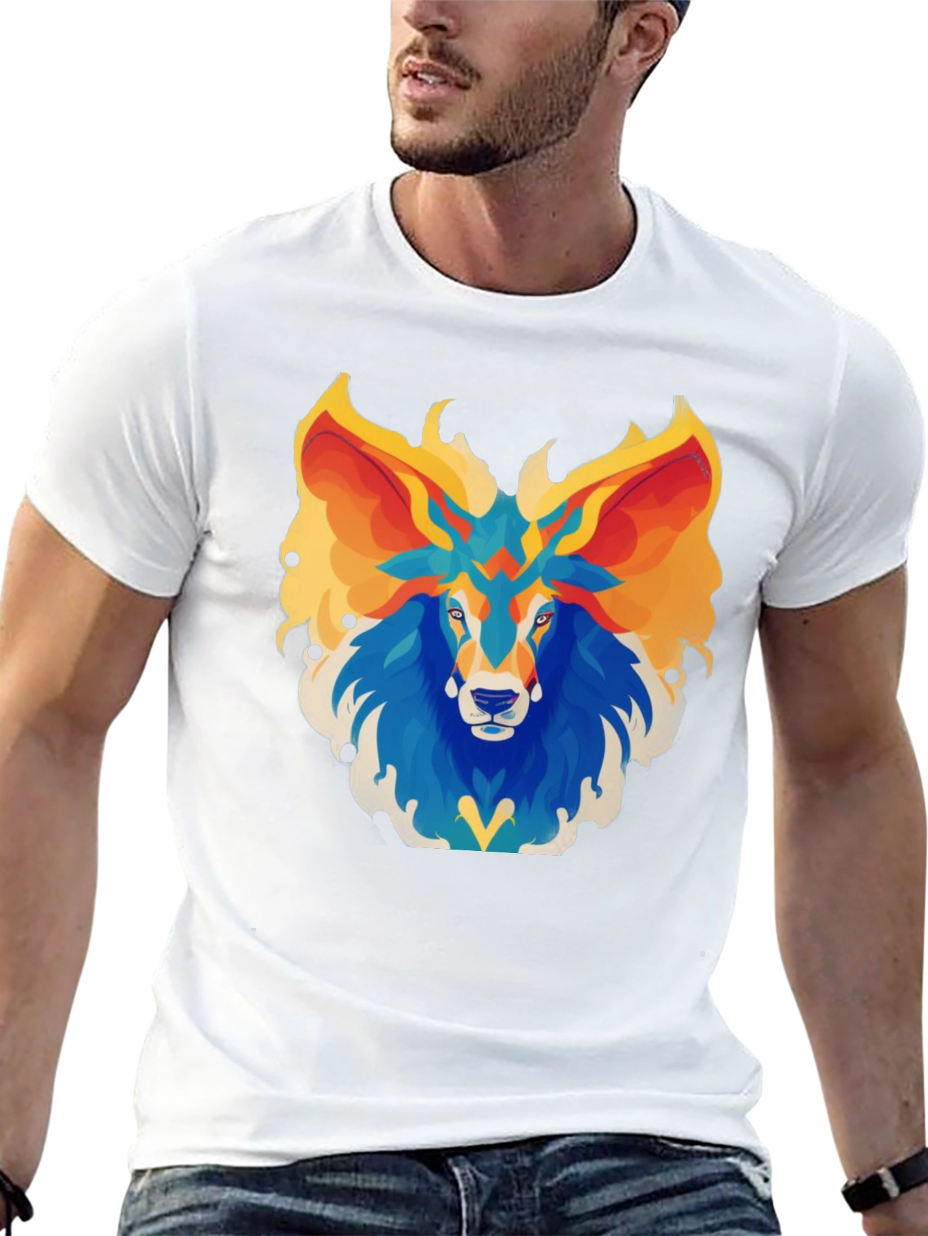 Abstract Lion Graphic Tee - Black Cotton Blend