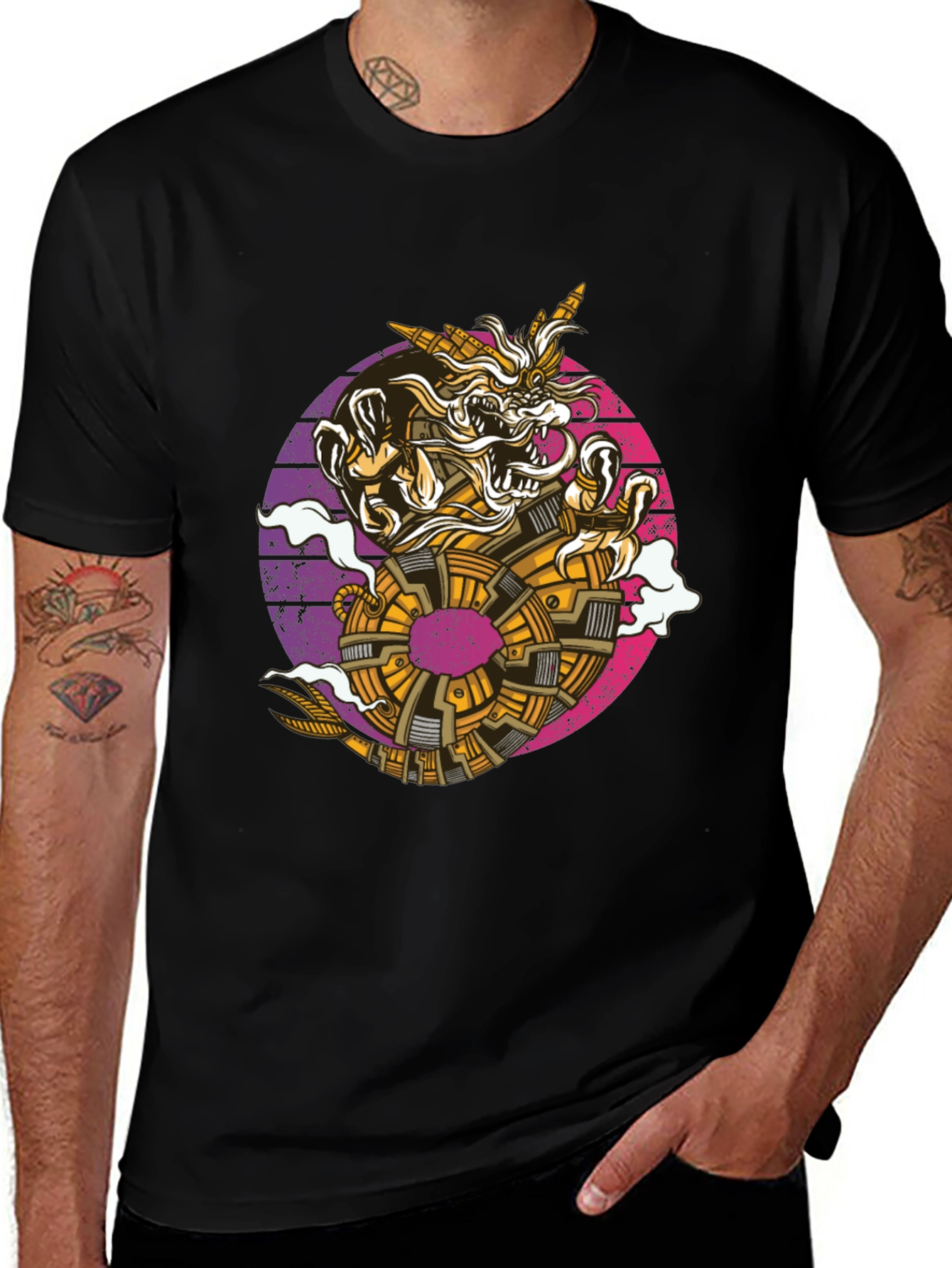 Steampunk Dragon Graphic Tee - Black