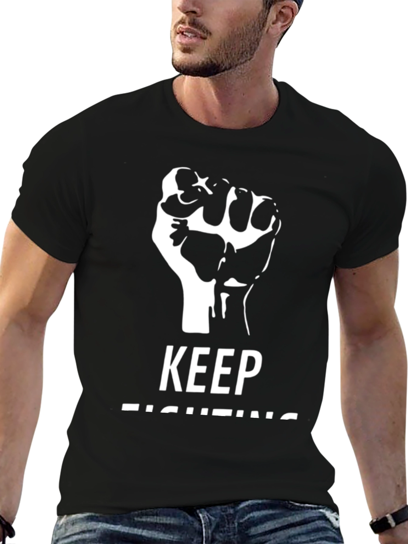 Keep Fighting T-Shirt - Black Graphic Tee