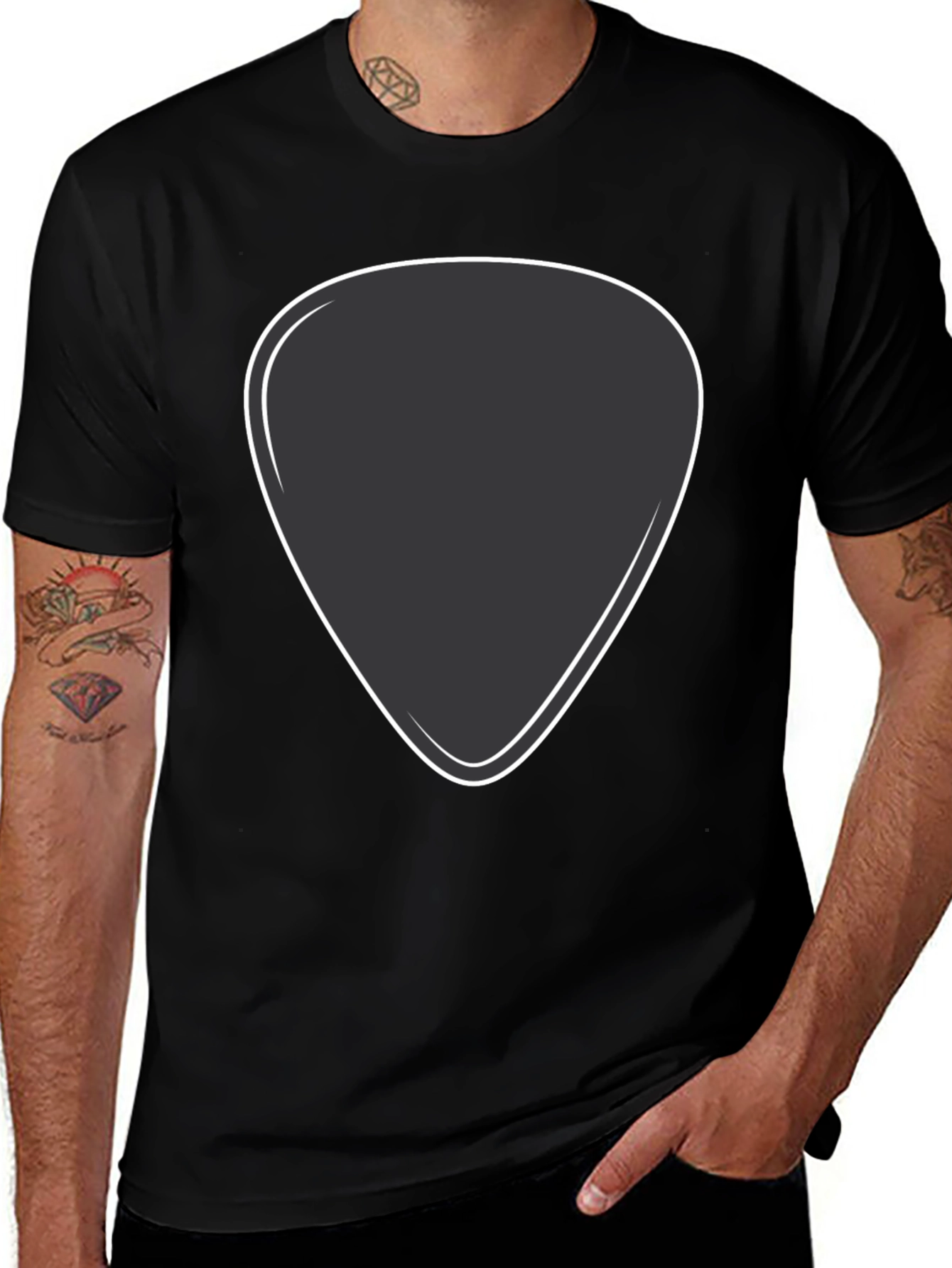 Black T-Shirt with Guitar Pick Design