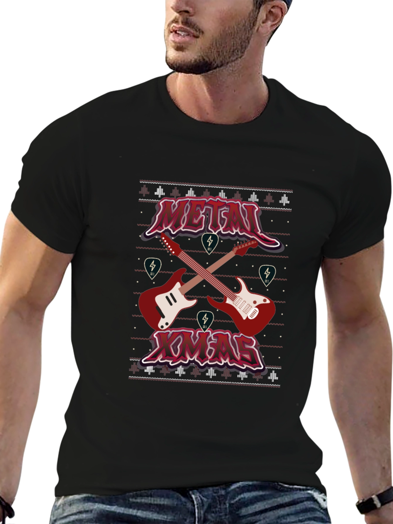 Metal Xmas Guitar Graphic T-Shirt