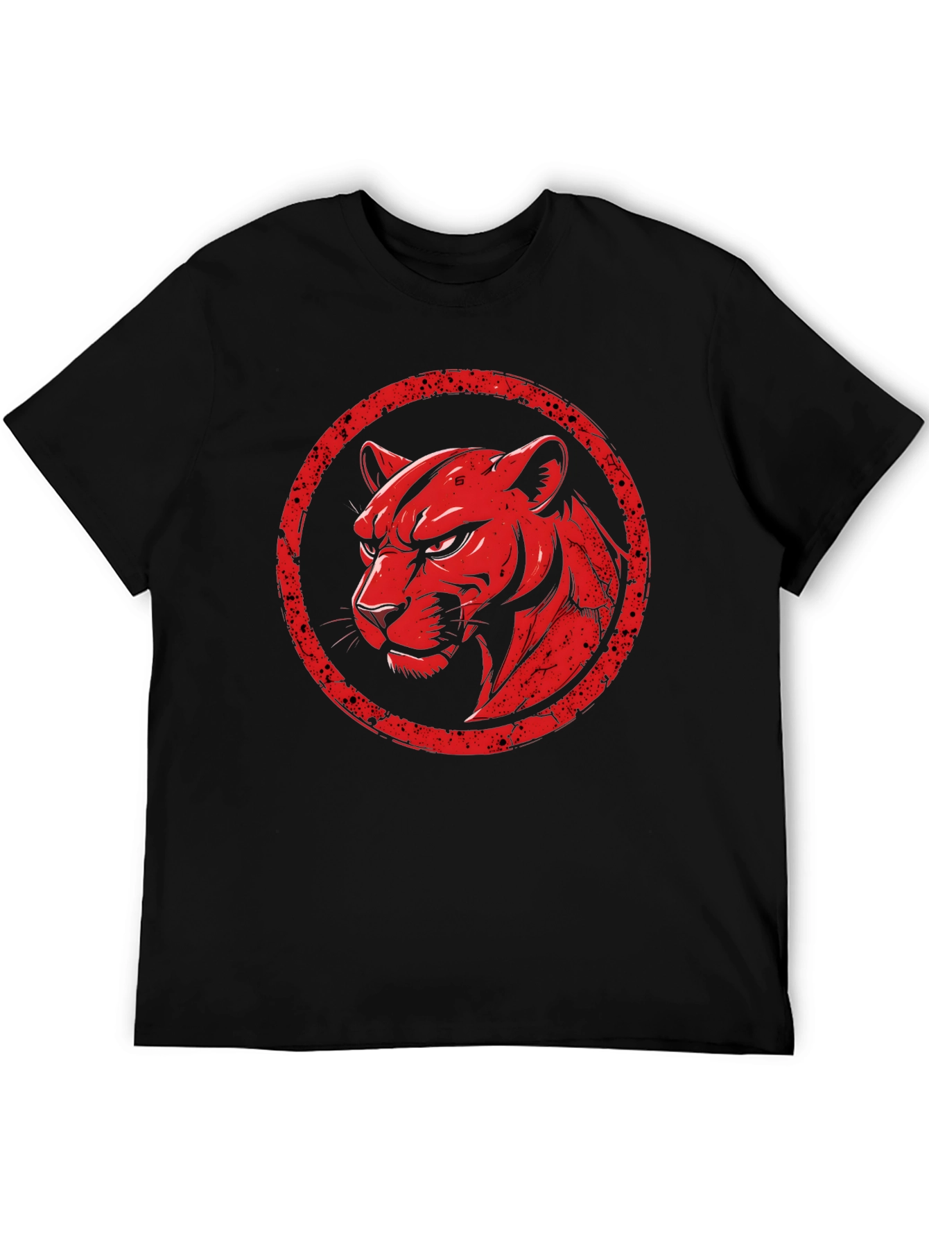 Red Panther Graphic Print Black T-Shirt