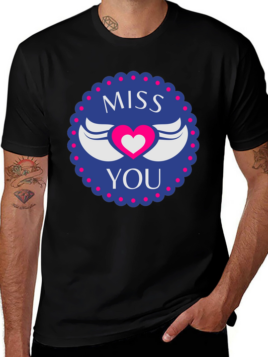 Miss You Heart Wings Graphic Black T-Shirt