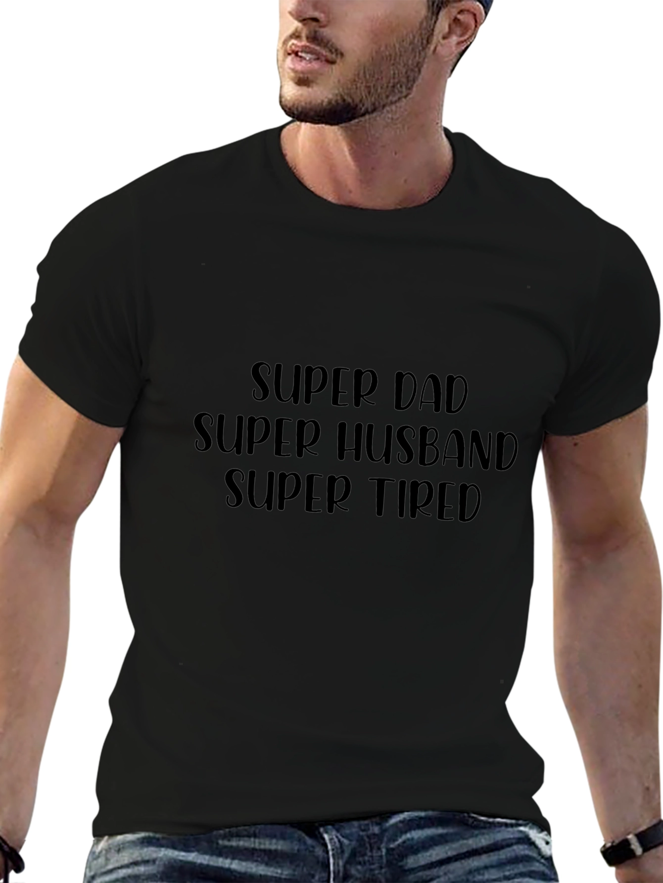 Super Dad Husband Tired Black Graphic Tee