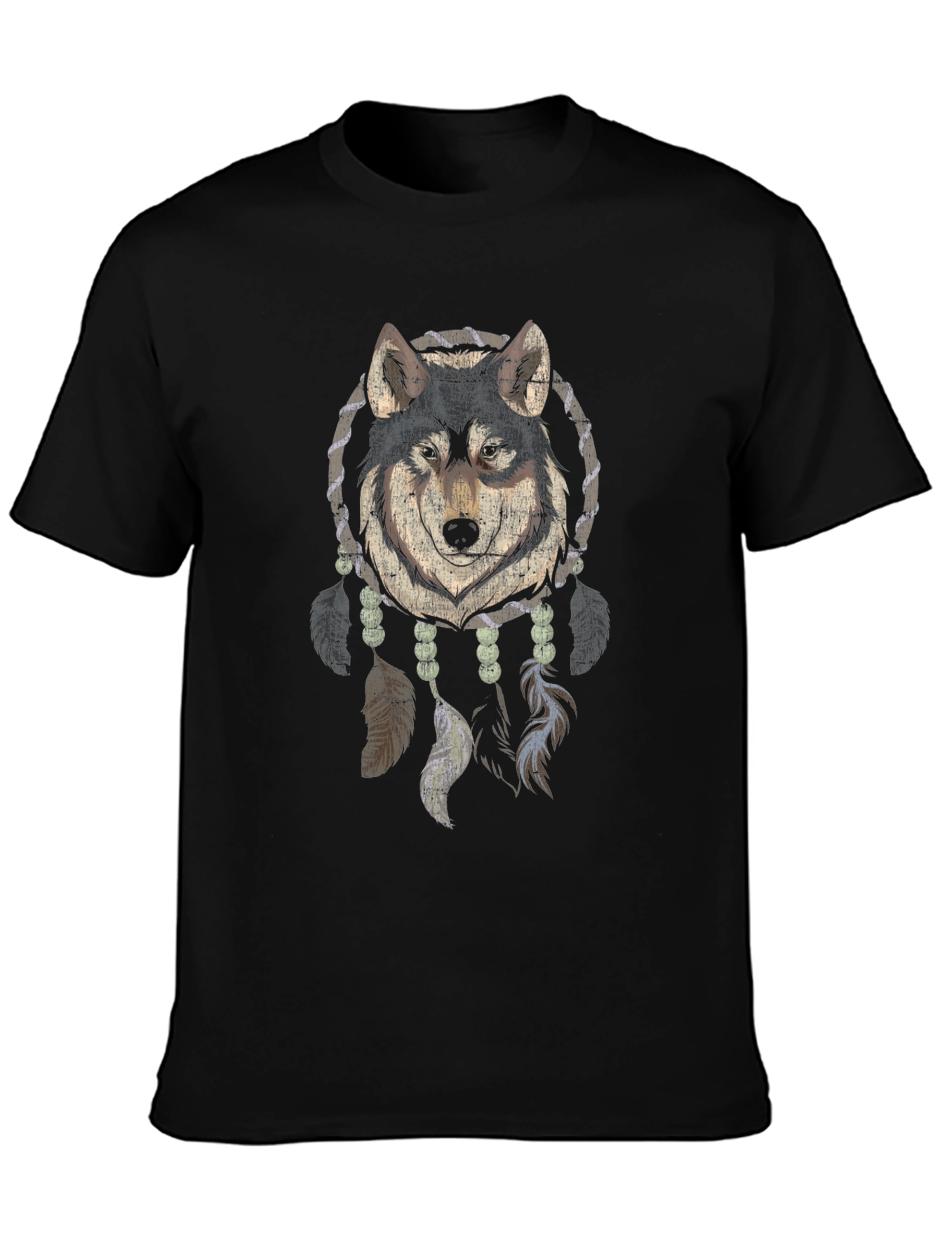 Wolf Dreamcatcher Graphic Tee - Black Cotton Blend