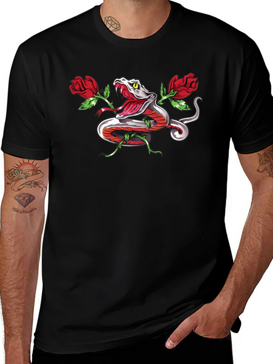Snake & Roses Graphic T-Shirt - Bold Design