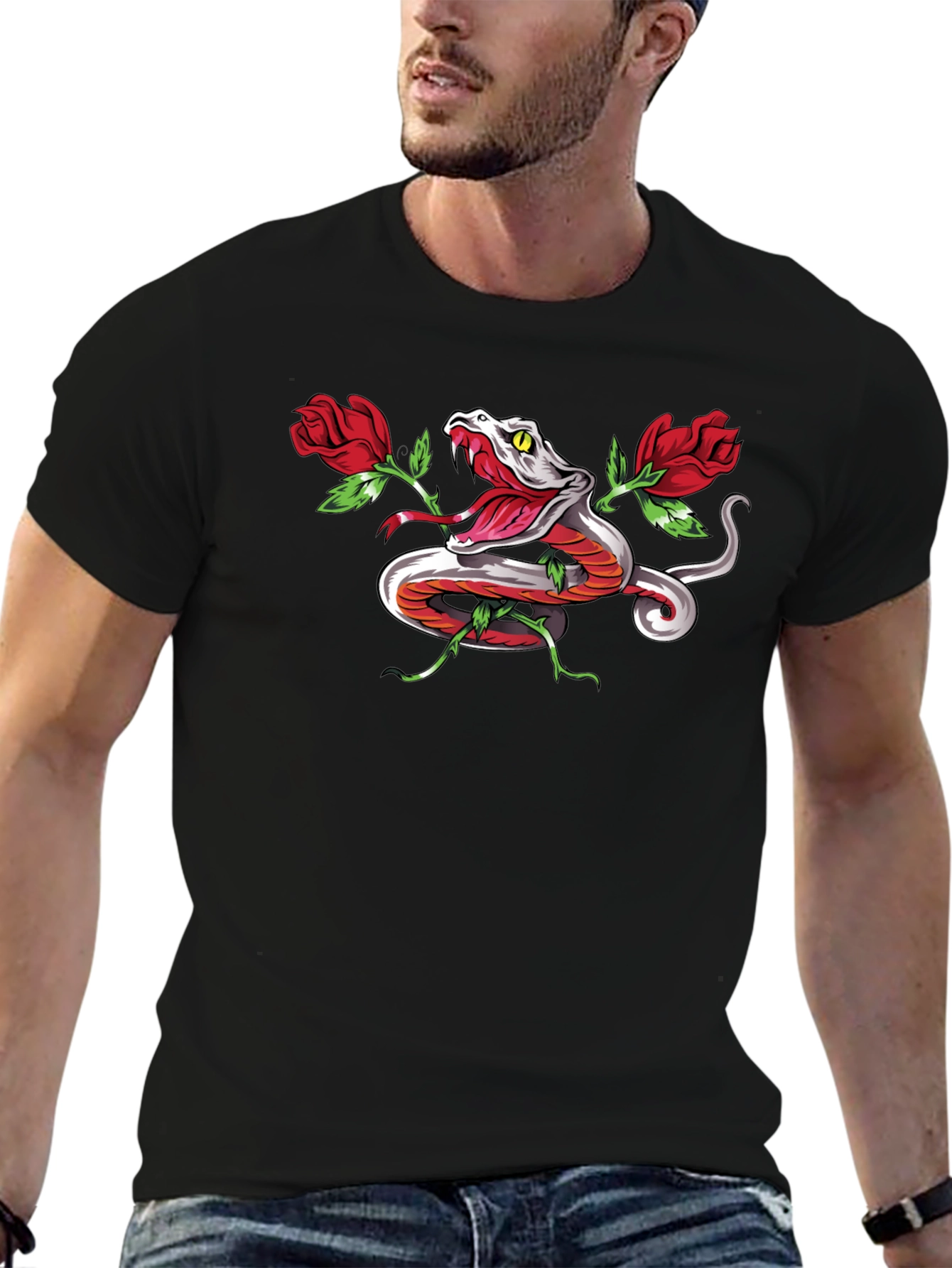 Snake & Roses Graphic T-Shirt - Bold Design